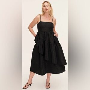 Size M Kate Spade Black Moiré Party NEW Dress Tiered Ruffle Cocktail Pockets